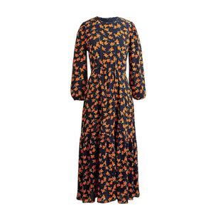 J. Crew navy orange flowy tiered midi dress in poppy fields womems 8